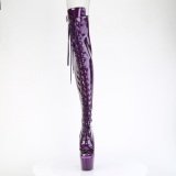 Glitter 18 cm PEEP TOE bottes cuissardes talons hauts  lacets Violet