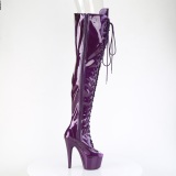 Glitter 18 cm PEEP TOE bottes cuissardes talons hauts  lacets Violet