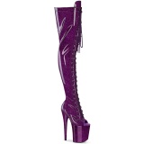 Glitter 20 cm PEEP TOE bottes cuissardes talons hauts  lacets Violet