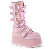 Hologramme 9 cm DAMNED-225 plateforme bottes femme hauteur mollet  boucles rose