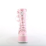 Hologramme 9 cm DAMNED-225 plateforme bottes femme hauteur mollet  boucles rose