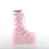 Hologramme 9 cm DAMNED-225 plateforme bottes femme hauteur mollet  boucles rose