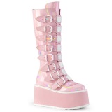 Hologramme 9 cm DAMNED-318 plateforme bottes hautes femme  boucles rose