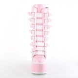 Hologramme 9 cm DAMNED-318 plateforme bottes hautes femme  boucles rose