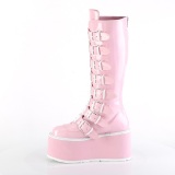 Hologramme 9 cm DAMNED-318 plateforme bottes hautes femme  boucles rose