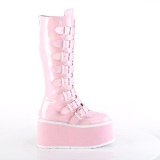 Hologramme 9 cm DAMNED-318 plateforme bottes hautes femme  boucles rose