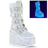 Neon 14 cm SWING-G plateforme bottes femme hauteur mollet  boucles blanc