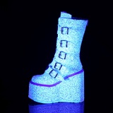 Neon 14 cm SWING-G plateforme bottes femme hauteur mollet  boucles blanc