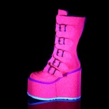 Neon 14 cm SWING-G plateforme bottes femme hauteur mollet  boucles rose