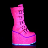 Neon 14 cm SWING-G plateforme bottes femme hauteur mollet  boucles rose