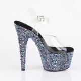 Noir 18 cm BEJEWELED-708MS chaussure talon haut pole dance strass plateforme