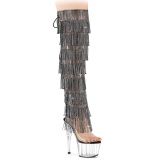 Noir 18 cm pole dance exotic botte overknee plateforme frangees strass