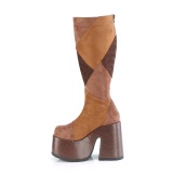 Similicuir hippie 13 cm CAMEL-280 femme botte plateforme pais talon chunky brun