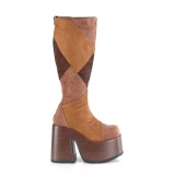 Similicuir hippie 13 cm CAMEL-280 femme botte plateforme pais talon chunky brun