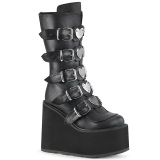 Vegan 14 cm SWING-230 plateforme bottes femme hauteur mollet  boucles noir