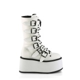 Vegan 9 cm DAMNED-225 plateforme bottes femme hauteur mollet  boucles blanc