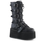 Vegan 9 cm DAMNED-225 plateforme bottes femme hauteur mollet  boucles noir