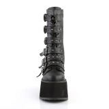 Vegan 9 cm DAMNED-225 plateforme bottes femme hauteur mollet  boucles noir