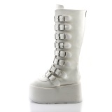 Vegan 9 cm DAMNED-318 plateforme bottes hautes femme  boucles blanc