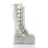 Vegan 9 cm DAMNED-318 plateforme bottes hautes femme  boucles blanc