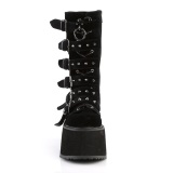 Velours 9 cm DAMNED-225 plateforme bottes femme hauteur mollet  boucles noir