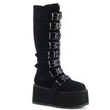 Velours 9 cm DAMNED-318 plateforme bottes hautes femme  boucles noir