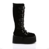 Velours 9 cm DAMNED-318 plateforme bottes hautes femme  boucles noir