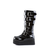 Verni 8,5 cm TTRASH518 cyberpunk plateforme bottes hautes homme noir