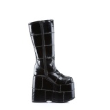 Vernis 18 cm cyberpunk bottes au genou homme plateforme extrme noir