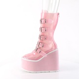 Vinyle 14 cm SWING-C plateforme bottes femme hauteur mollet  boucles rose